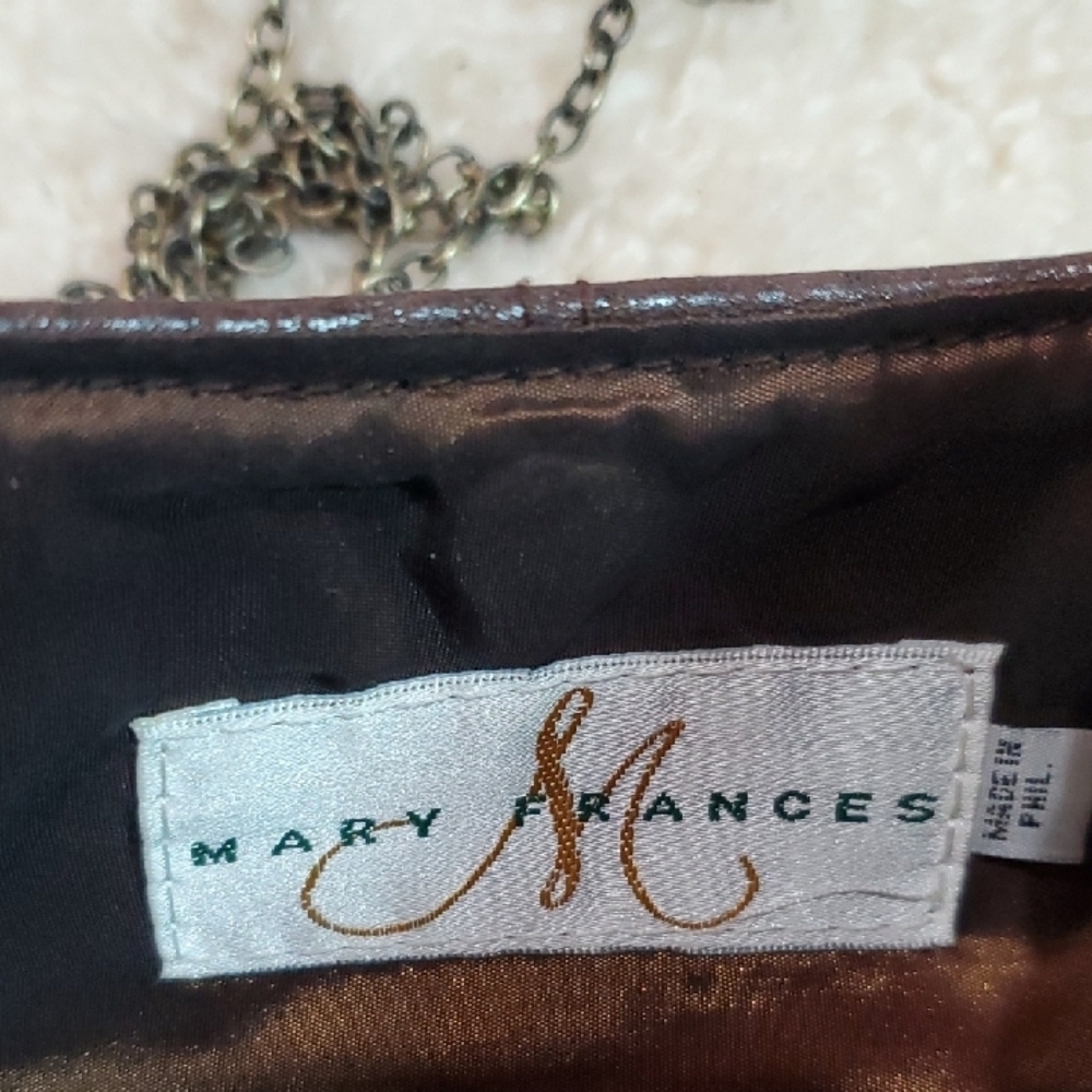 Mary Frances VINTAGE Brown Leathrr Embellished Beaded Shoulder Bag 8 X 4.5 - Picture 2 of 8